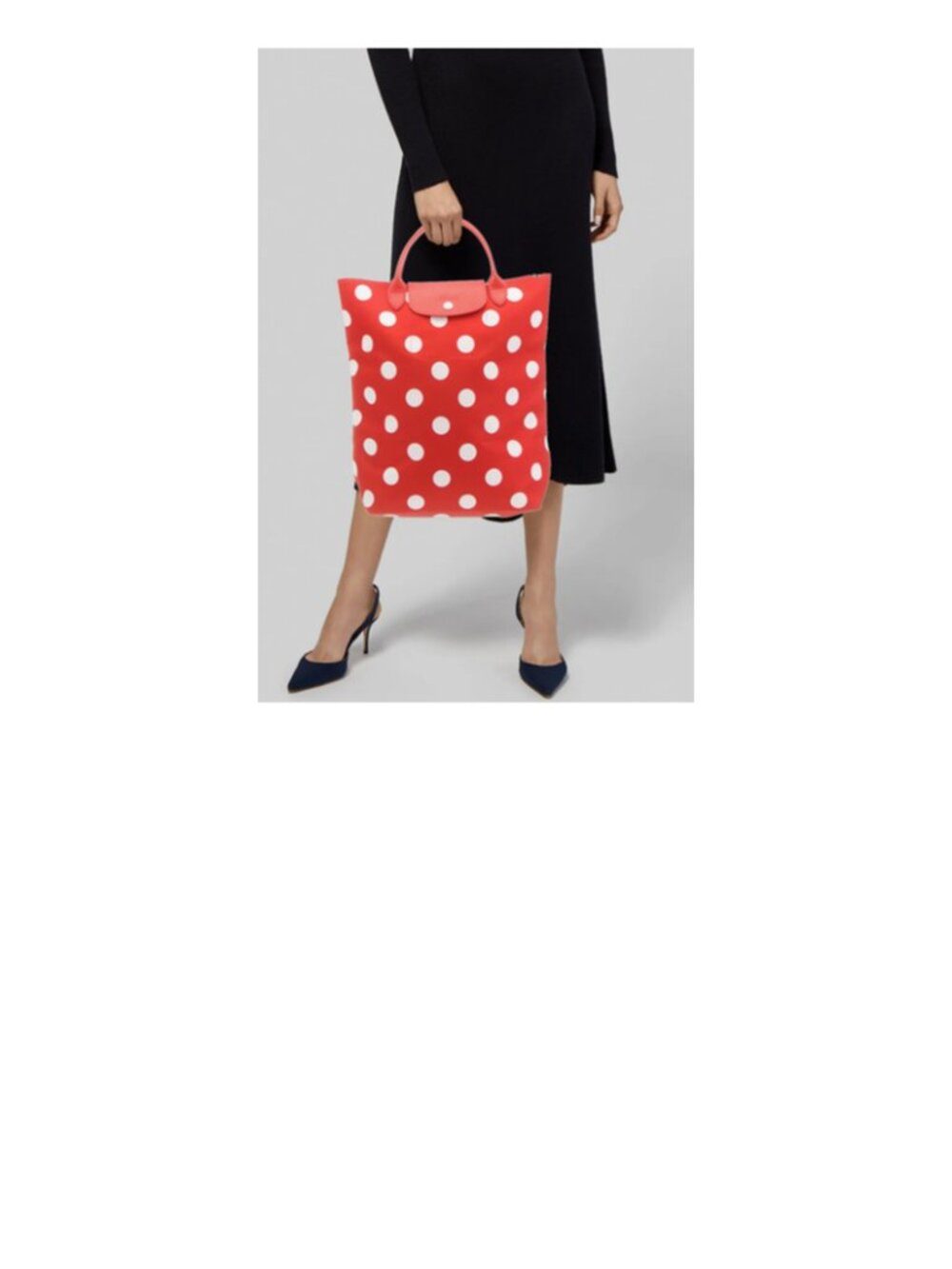 Longchamp  Le Pliage Orange with White Polka Dots Foldable Tote